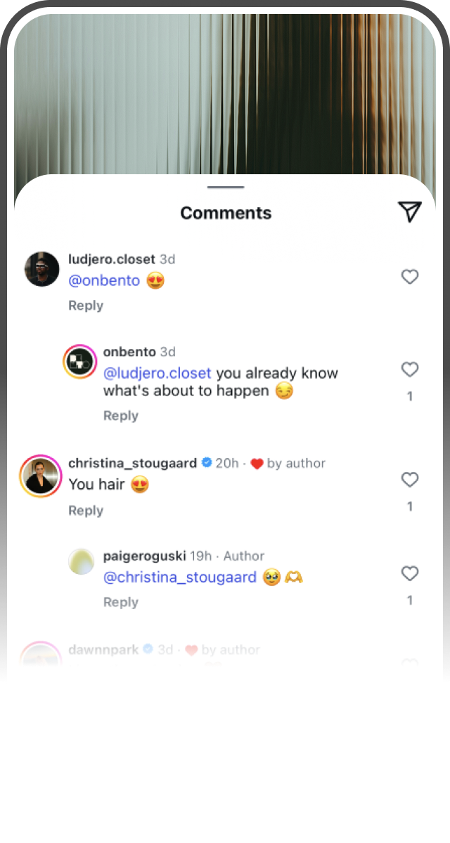 Instagram comments tagging @onbento