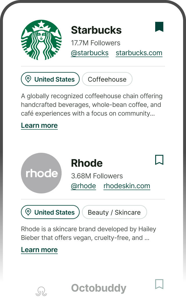 Verified brand contact cards for Starbucks and Rhode