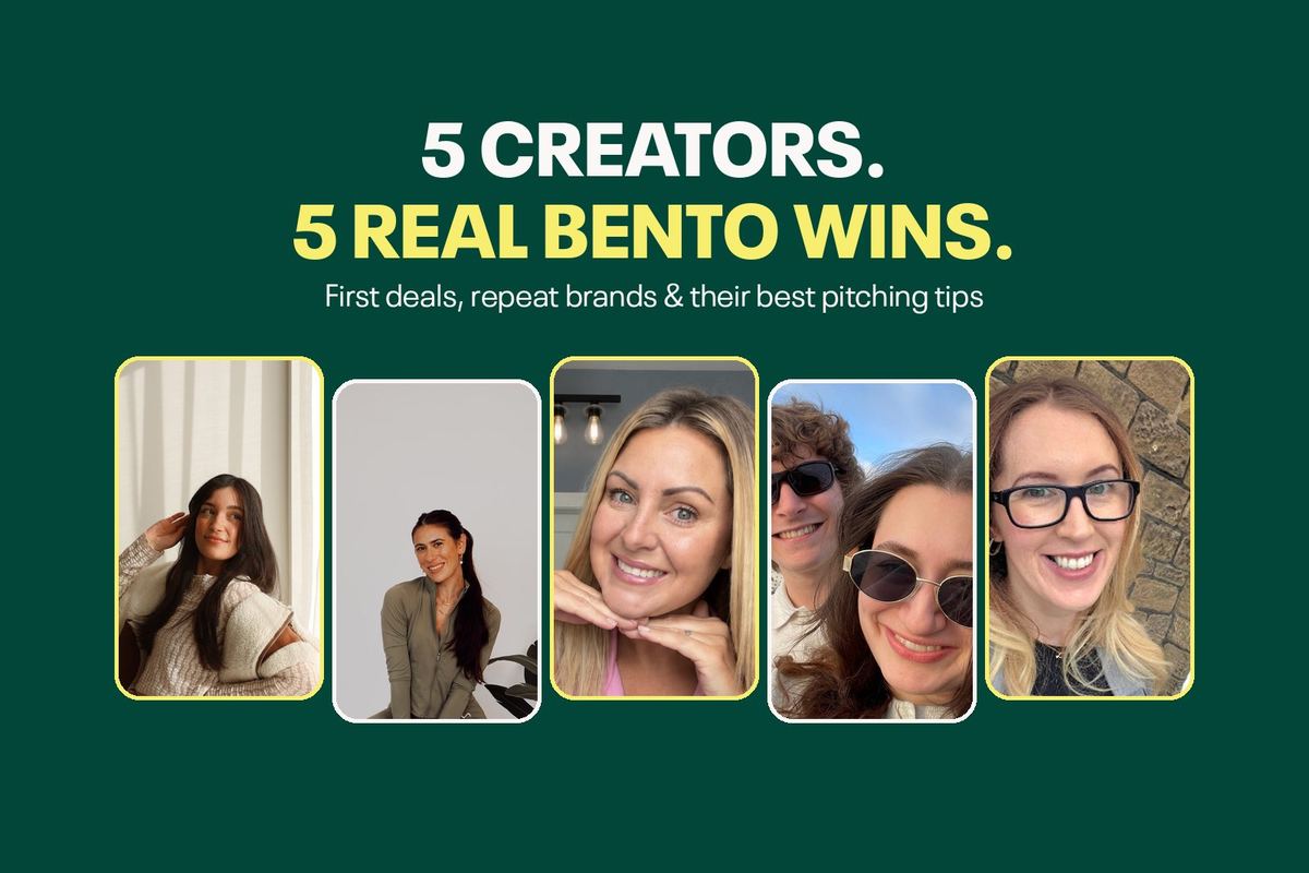 Banner reading "5 creators. 5 real Bento wins." with photos of five smiling creators